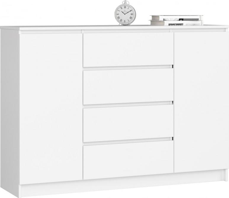 Fabryka Mebli Akord KOMODA K 140 cm 2 DRZWI 4 SZUFLADY BIAŁA