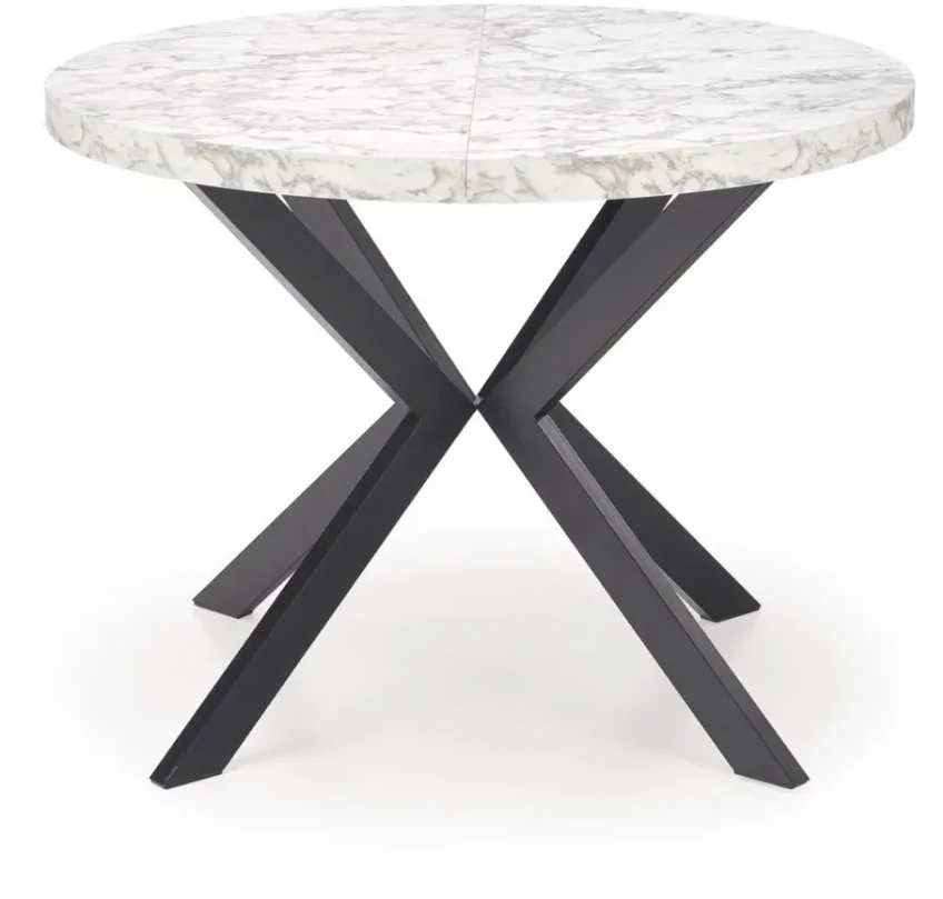 Stół okrągły rozkładany PERONI 100(250)x100 biały marmur/czarny HALMAR