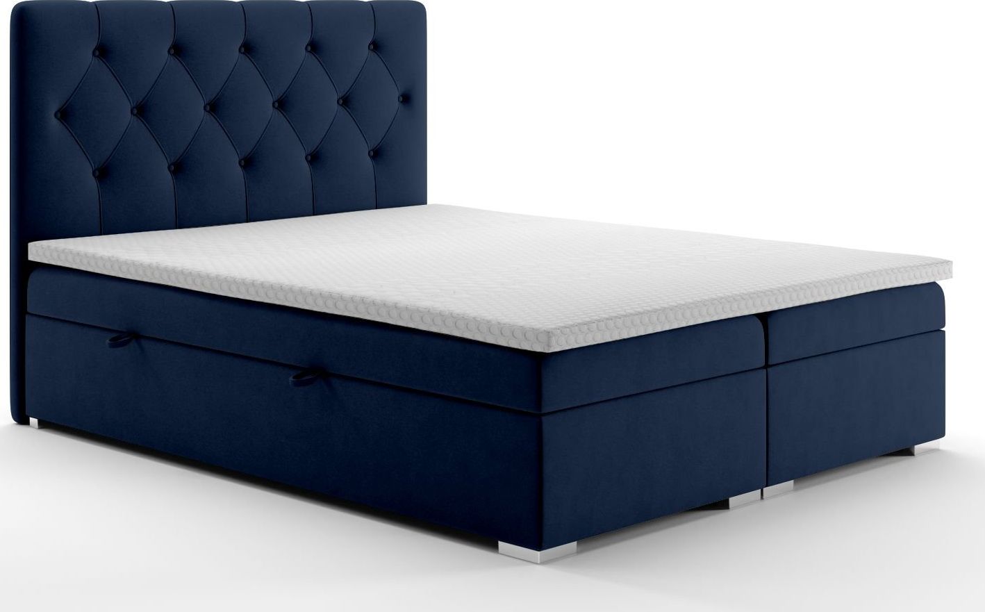 LAVERTO Łóżko kontynentalne INTENSO 180x200 granatowe velvet z pojemnikiem