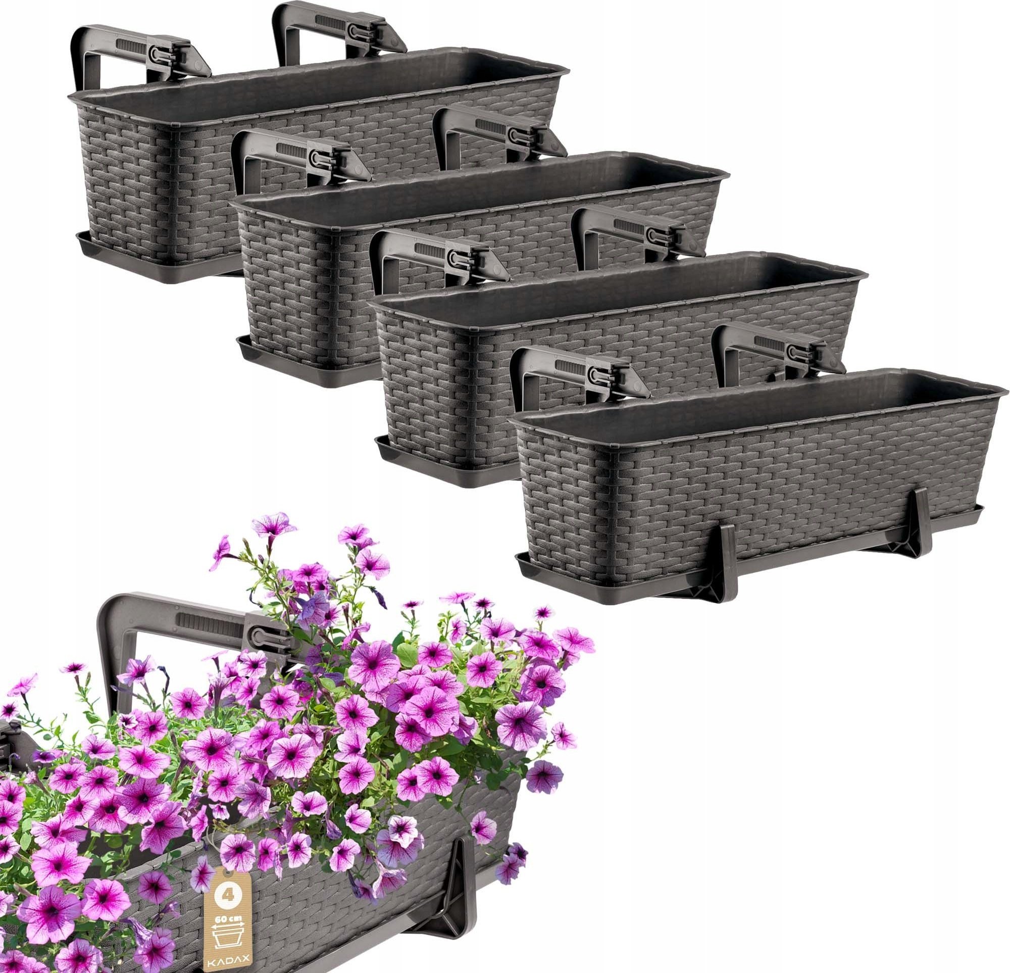 Kadax KADAX 4x Skrzynka Balkonowa Doniczka 60cm Uchwyty