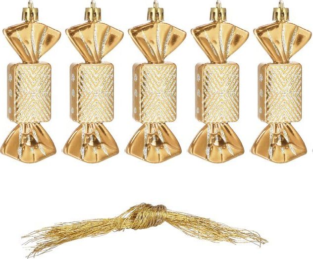 Springos Bombki choinkowe 5 szt. ozdoby świąteczne zestaw cukierki 8cm złoty UNIWERSALNY