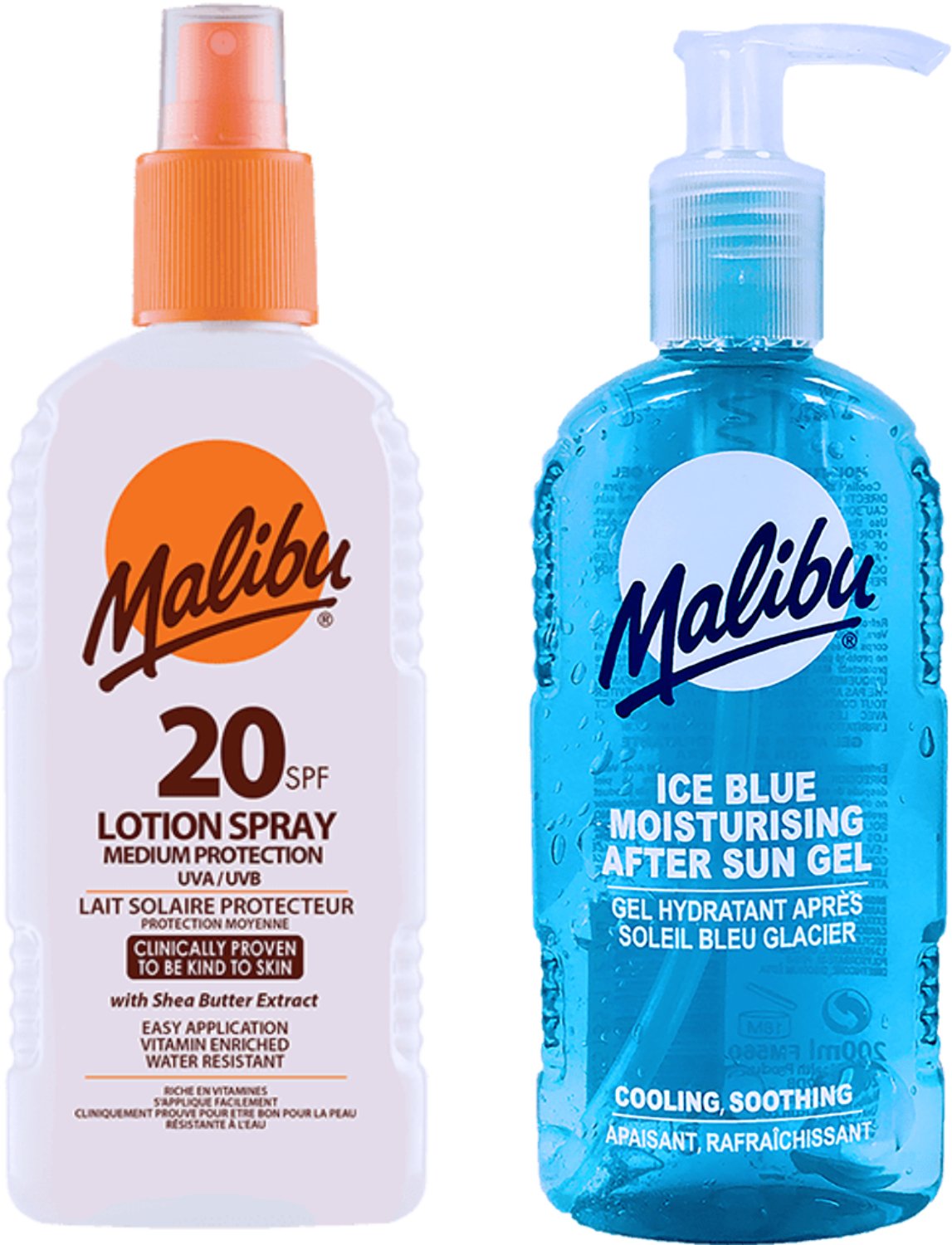 Malibu Wodoodporny Spray SPF20 200ml + Żel Po Opalaniu 200ml