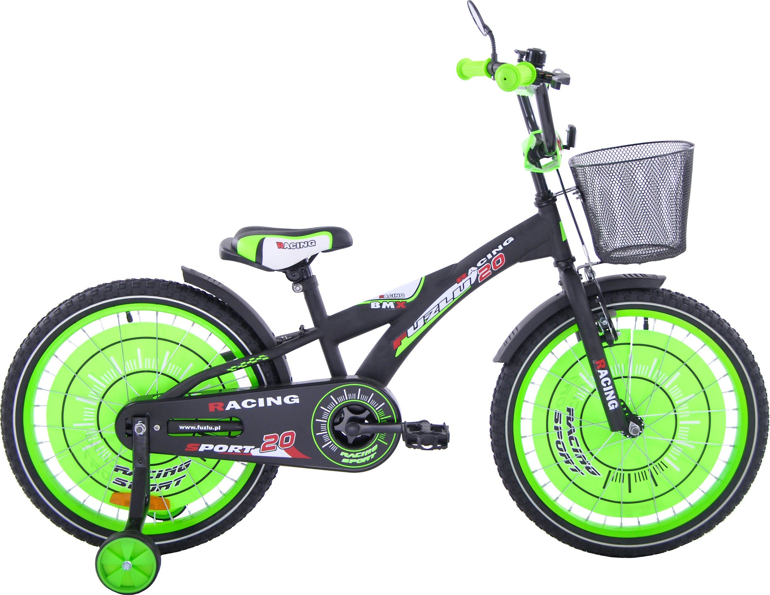 Fuzlu Rower dziecięcy 20 Racing Sport czarny mat zielony