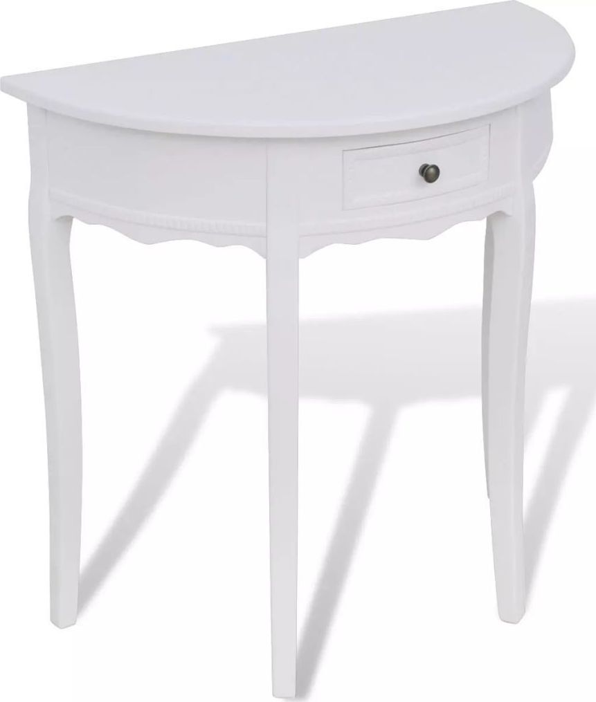 vidaXL Półokrągły stolik typu konsola z szufladą, biały