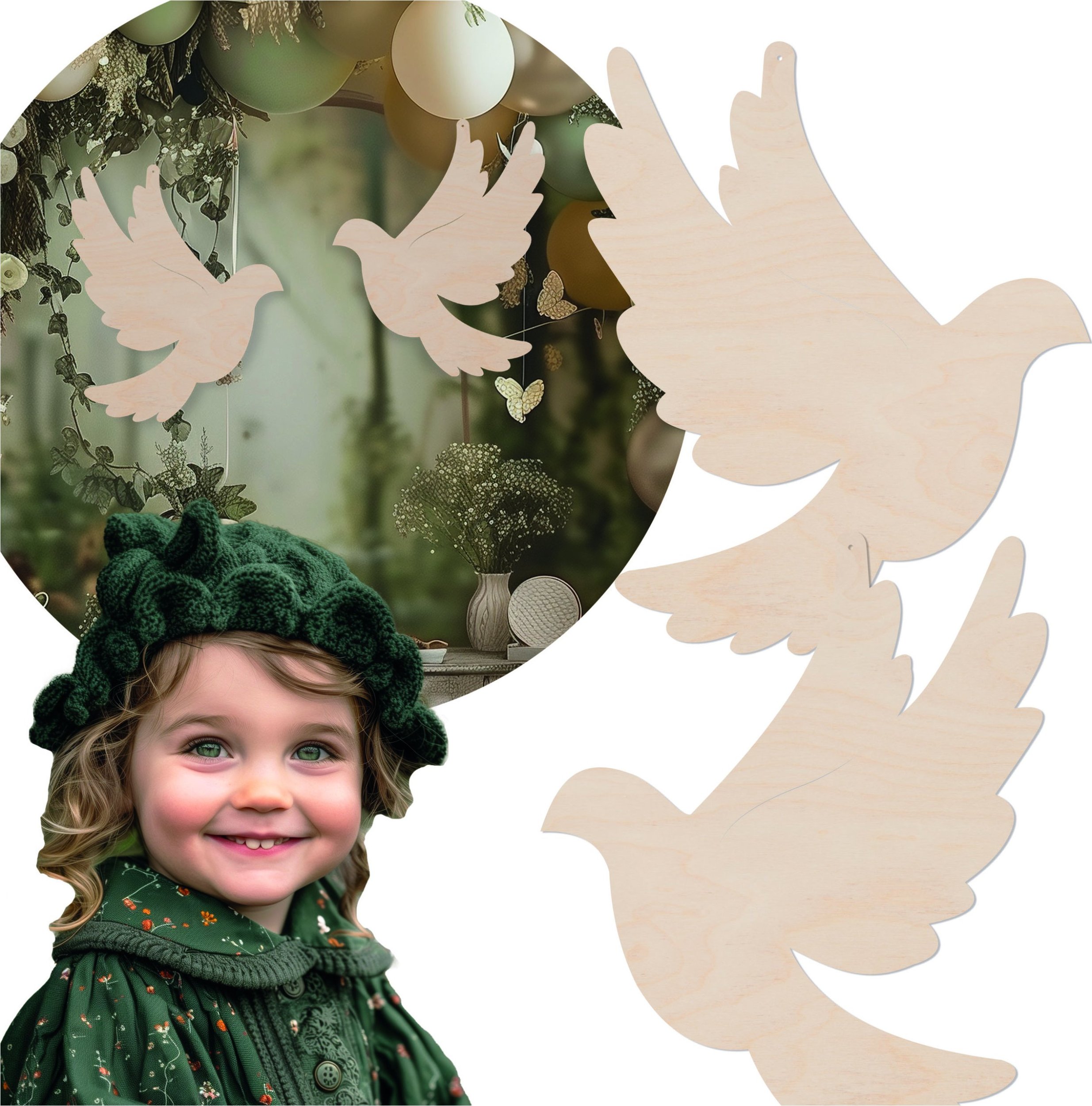 DEKORACJE CHRZEST ŚWIĘTY ozdoba komunijna DUŻE drewniane gołąbki wiszące