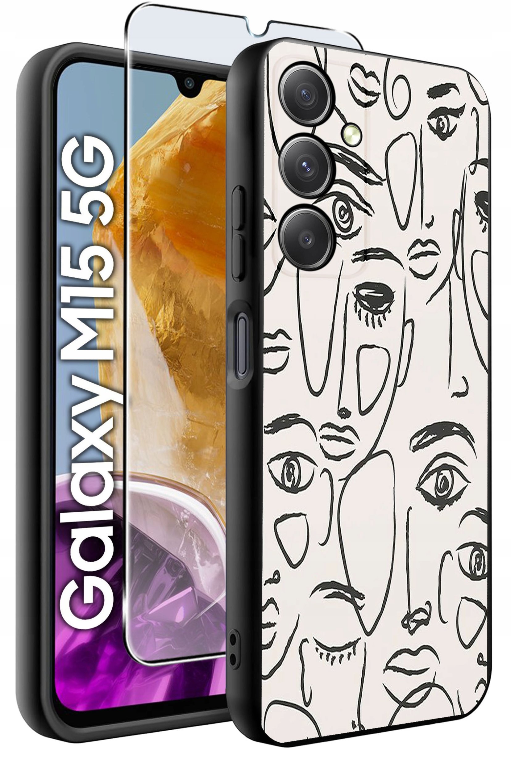 ETUI do Samsung M15 5G WZORY | SILIKONOWE MATT CASE + SZKŁO HARTOWANE 9H