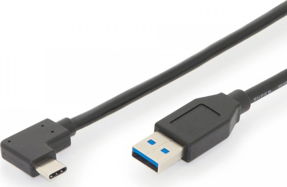 Kabel USB Digitus USB-A - USB-C 1 m Czarny (AK-300147-010-S)