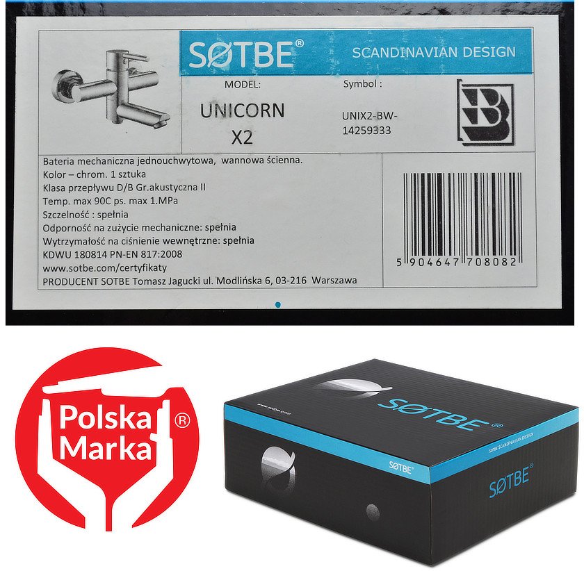 UNICORN X2 bateria wannowa ścienna + ZESTAW SOTBE