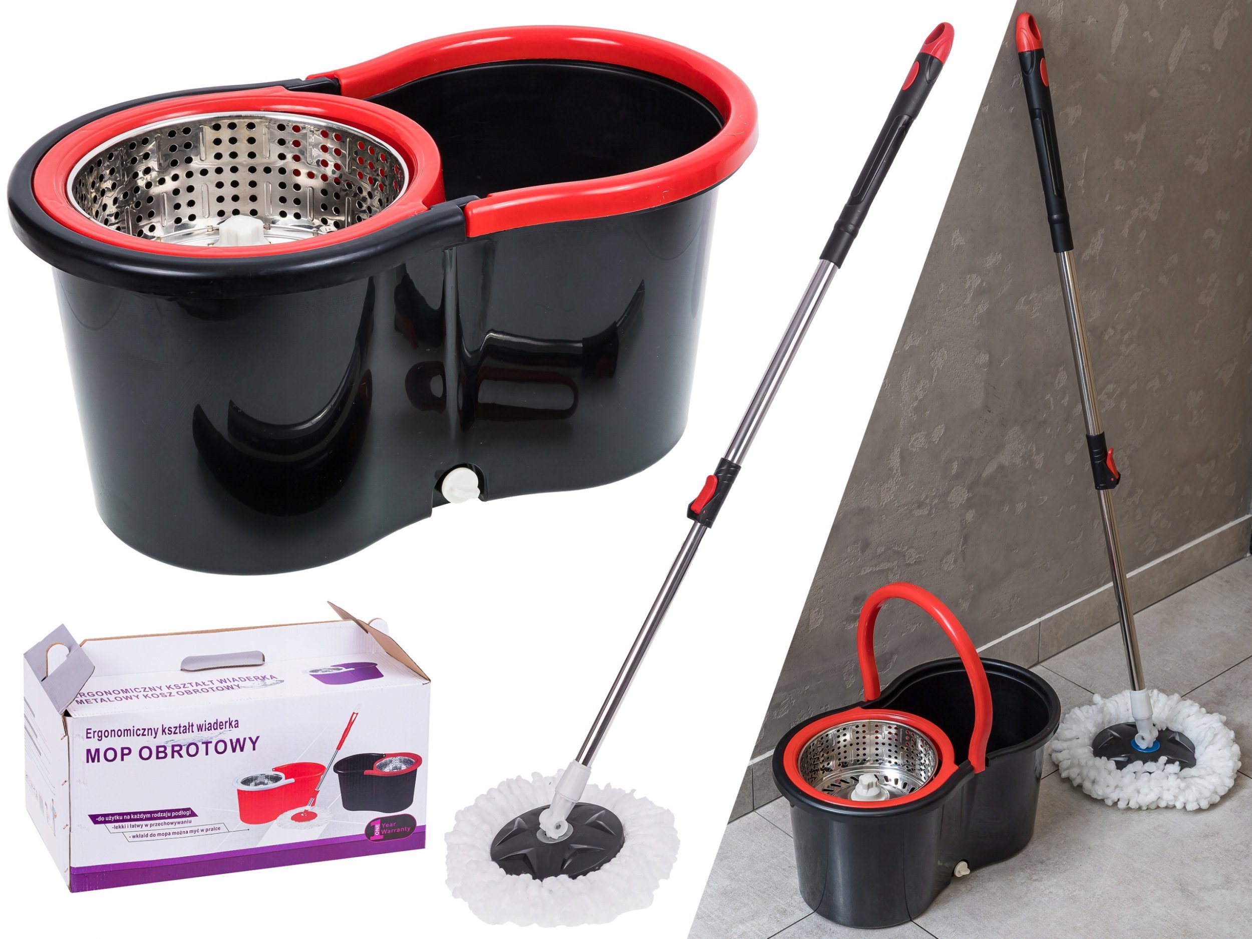 MOP OBROTOWY WIRUJĄCY 360 NAPĘD W RĄCZCE WIADRO + 2 WKŁADY