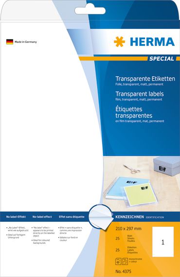 Herma Etykiety foliowe A4, folia przezroczysta matowa, 25 szt (4375)