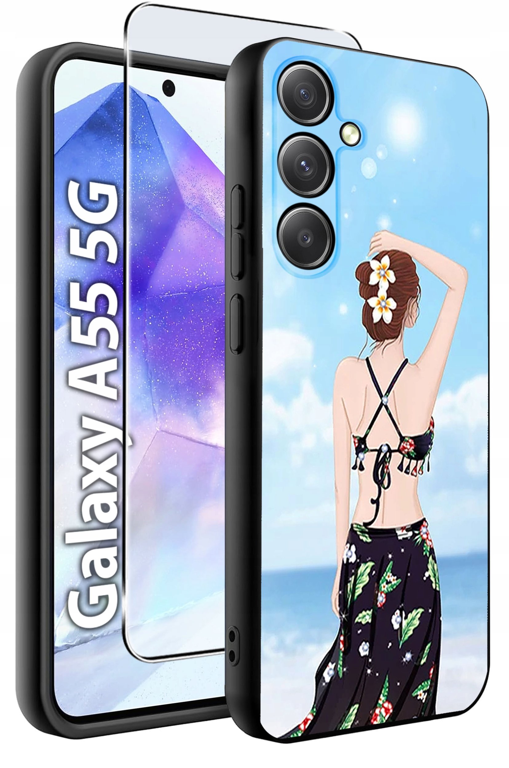 ETUI do Samsung A55 5G WZORY | SILIKONOWE MATT CASE + SZKŁO HARTOWANE 9H