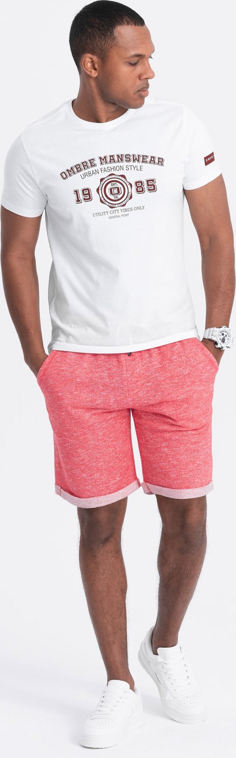 Ombre Spodenki męskie z tkaniny melanżowej LOOSE FIT - jasnoczerwone V7 OM-SRSK-0116 XXL