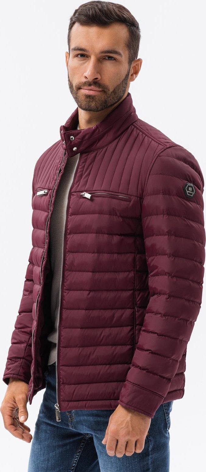 Ombre Kurtka męska biker pikowana - bordowa V6 C553 L