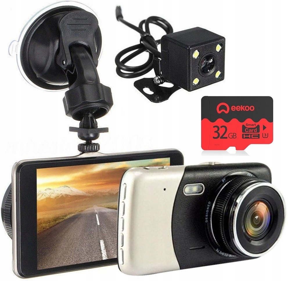 REJESTRATOR JAZDY KAMERA FULL HD PRZÓD TYŁ COFANIA WIDEOREJESTRATOR SD 32GB