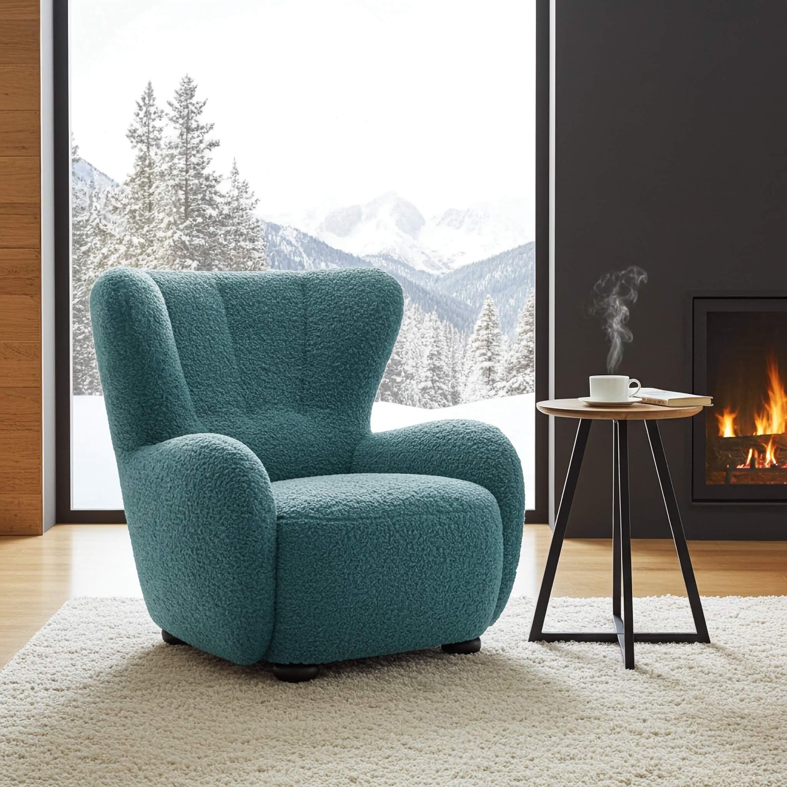 Fotel tapicerowany uszak FILO Rolf 17 Morski Petrol Boucl nóżki do wyboru