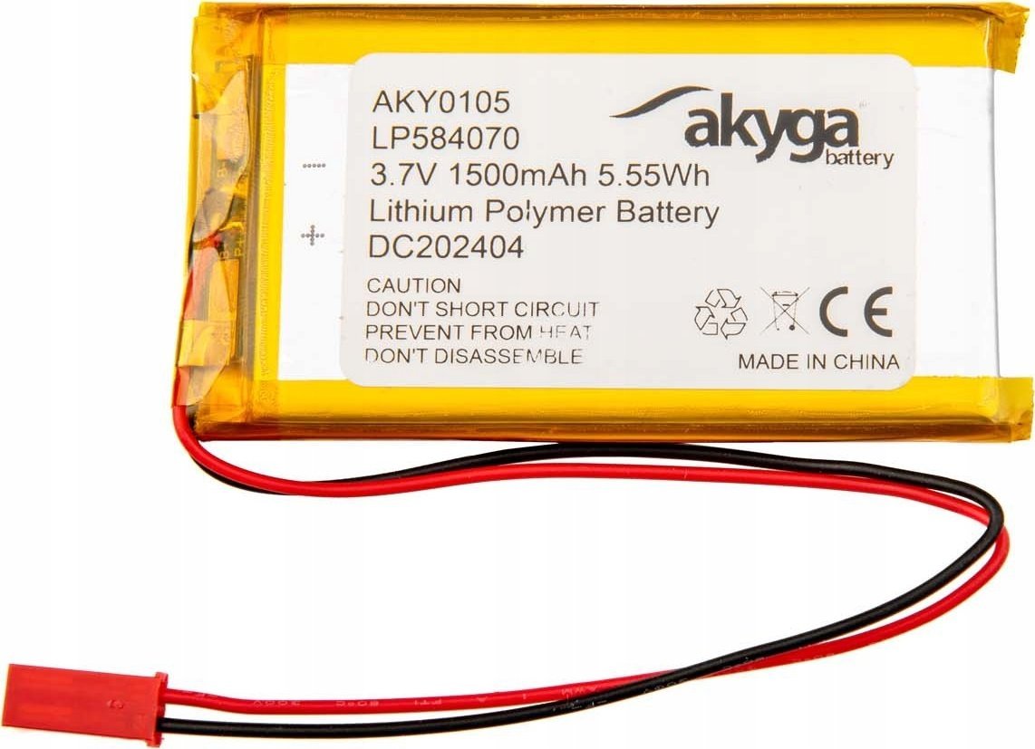 Akumulator Li-Po LP584070 Akyga AKY0105 3.7V / 1500mAh PCM złącze JST 2-Pin 150mm