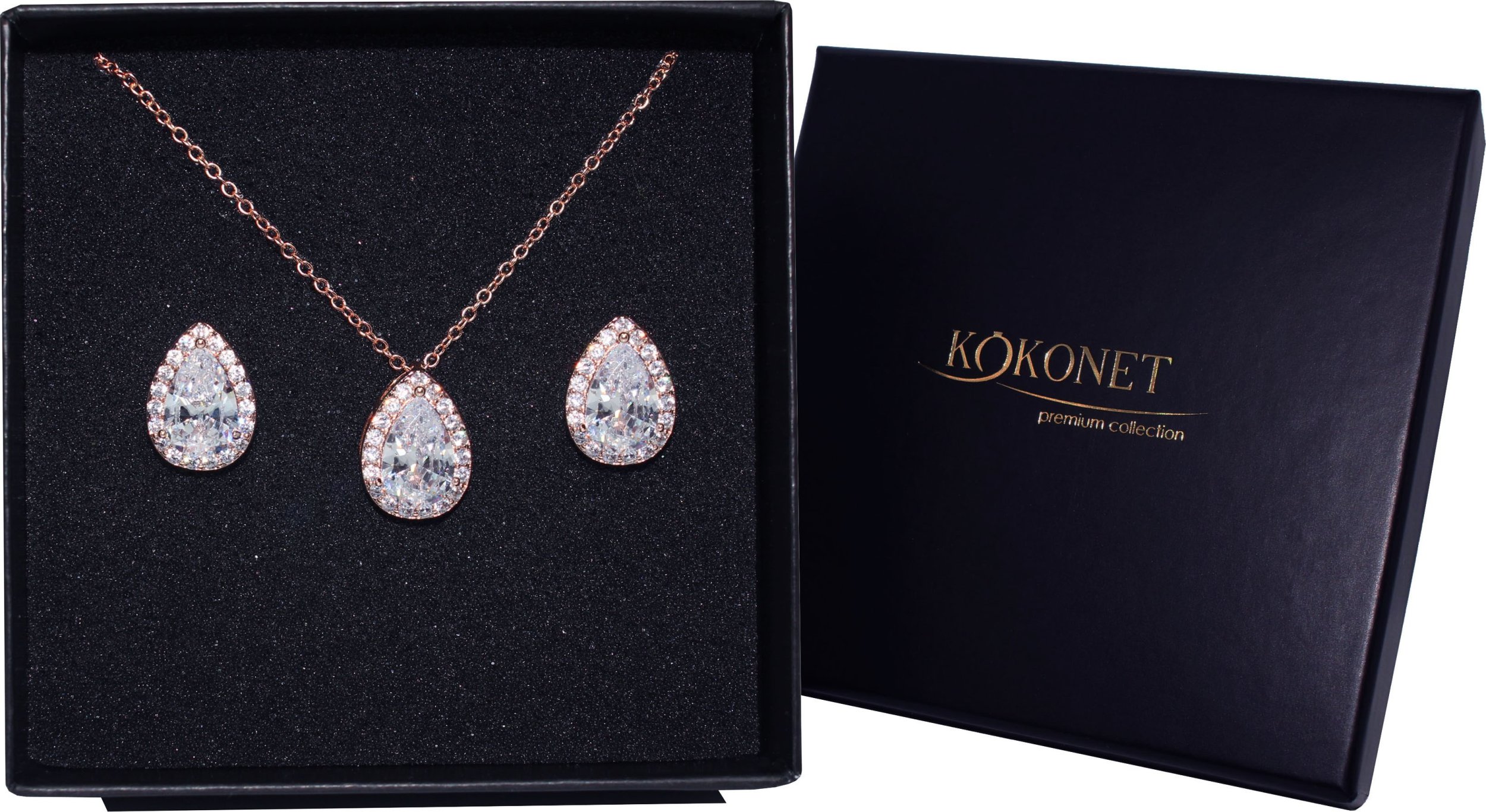 KOKONET Komplet biżuterii kolczyki łańcuszek różowe złoto