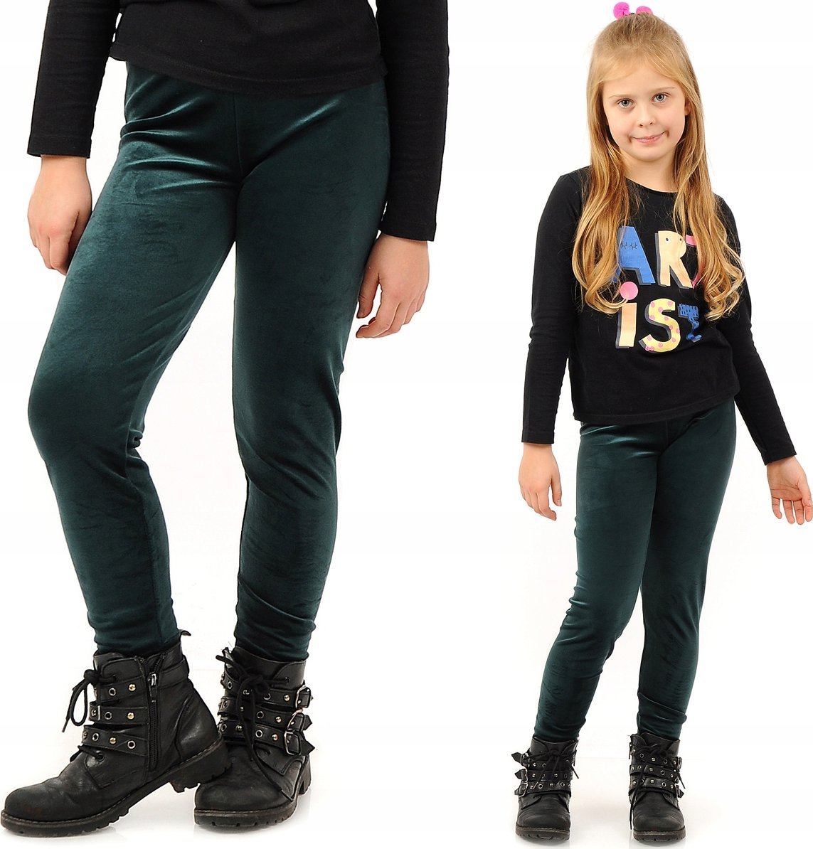 Legginsy dziewczęce Welurowe Elastyczne Spodnie Getry Welur Butelkowe 140