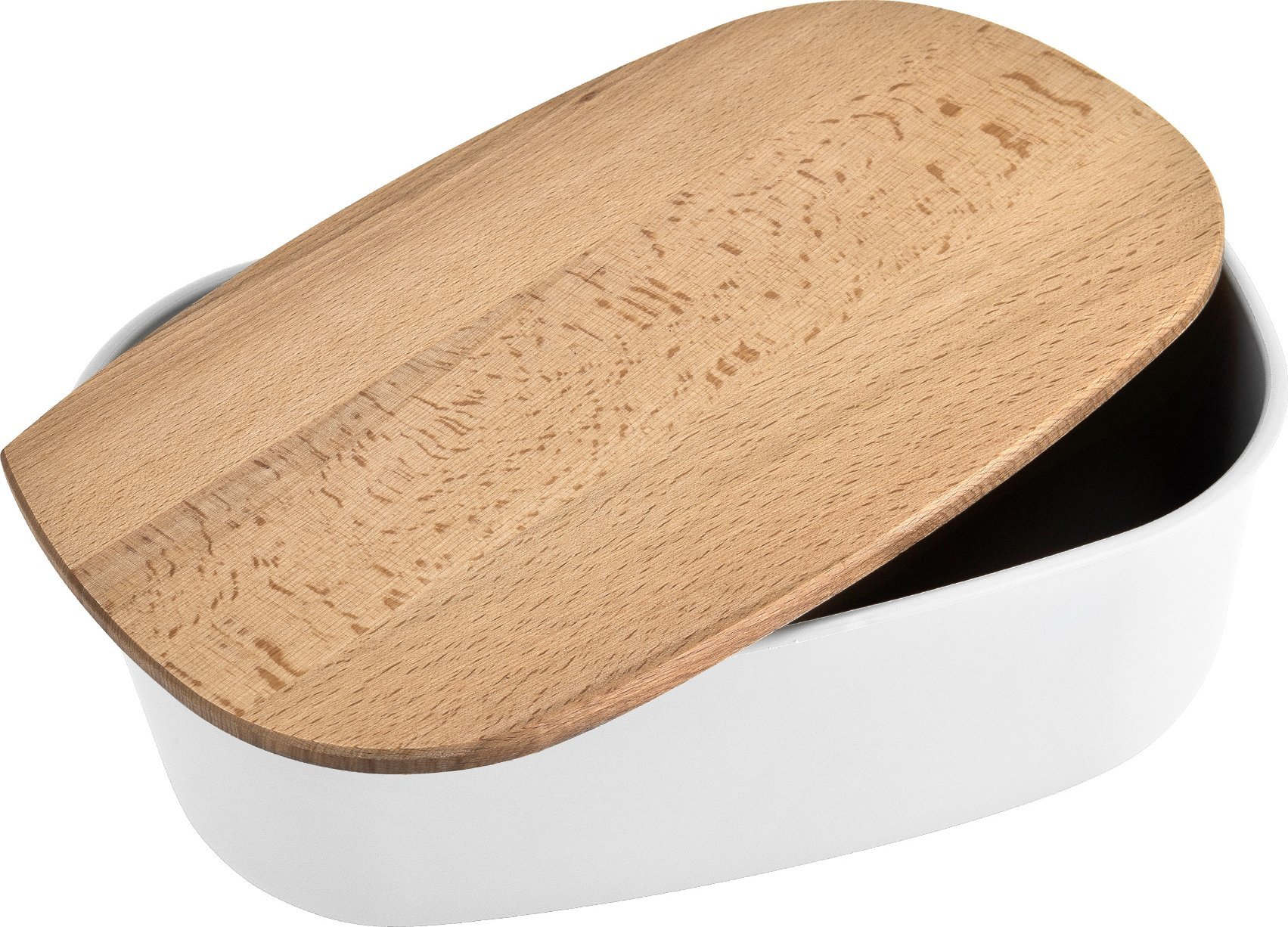 Practic Pojemnik na pieczywo z drewnianą pokrywą biały