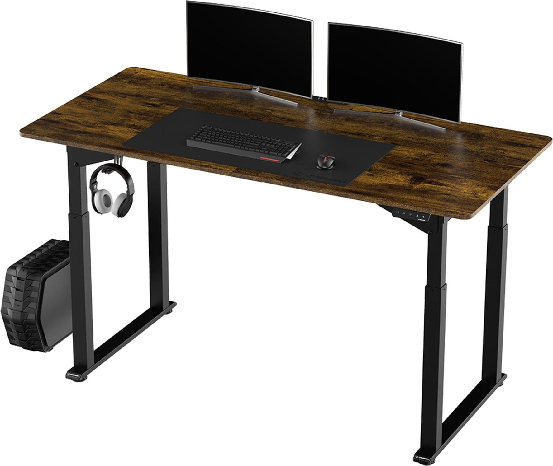 Biurko Ultradesk Biurko, elektycznie regulowany, brązowa płyta, 160x75 cm, 74-116 cm, UPLIFT, z podkładką pod mysz XXL, ULTRADESK