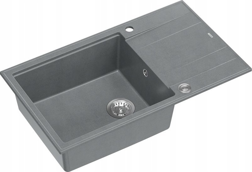 Zlewozmywak GraniteQ EVAN 136 XL zlewozmywak z syfonem Push To Open 1-komorowy z/o (860x500x210; kom. 420x490) silver stone / elementy stalowe