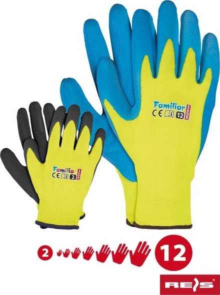 R.E.I.S. FAMILIAR - Rękawice ochronne z poliestru, spieniony lateks dla całej rodziny, - w opakowaniu 8
