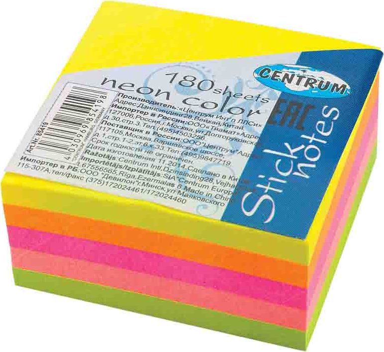 Centrum NOTES SAMOPRZYLEPNY CENTRUM 38X38MM 180 KARTEK 5 KOLORÓW NEONOWYCH