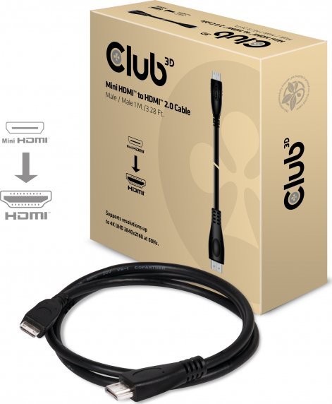 Club 3D Kabel HDMI - Mini HDMI 1m Czarny (CAC-1350)