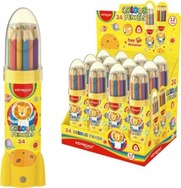 PBS Connect Kredki ołówkowe trójkątne 24 kolory KEYROAD metalowa tuba rakieta p12 cena za 1szt