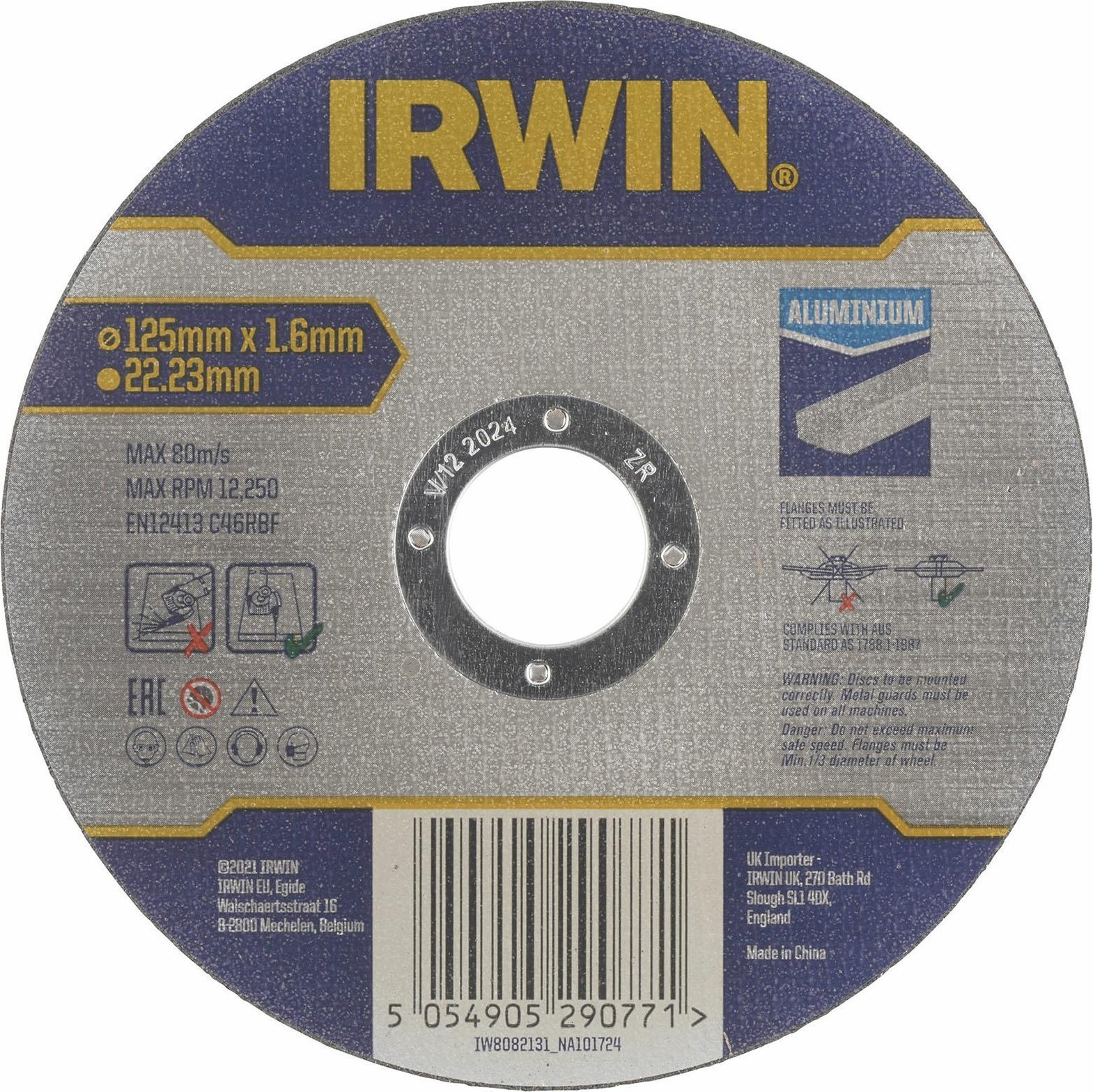 Irwin IRWIN TARCZA DO CIĘCIA ALUMINIUM PŁASKA 125mm x 1,6mm x 22,23mm