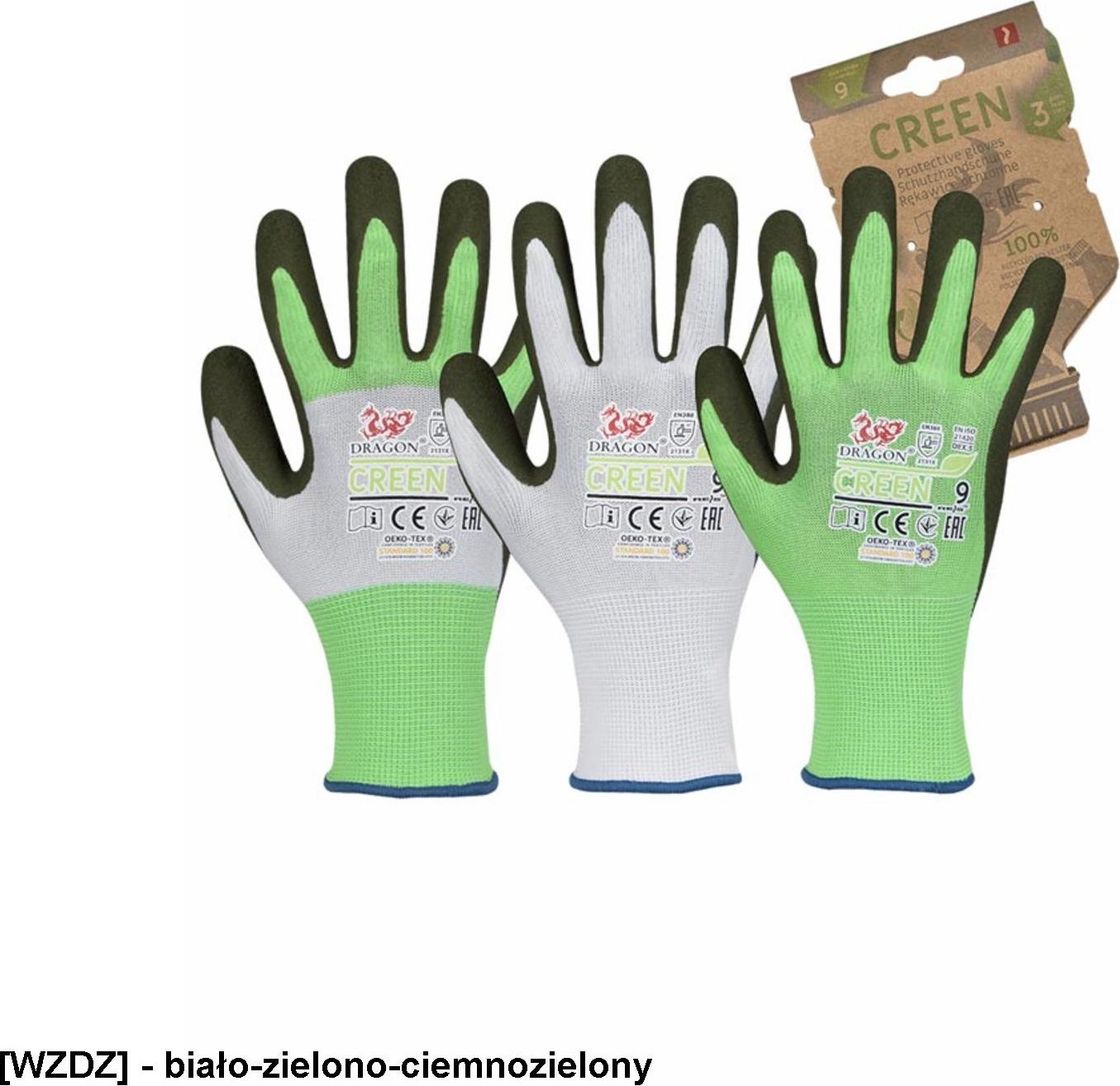 R.E.I.S. CREEN - Rękawice ochronne powlekane porowatym lateksem 100% poliester z recyklingu - PET (ścieg 13) ściągacz 10