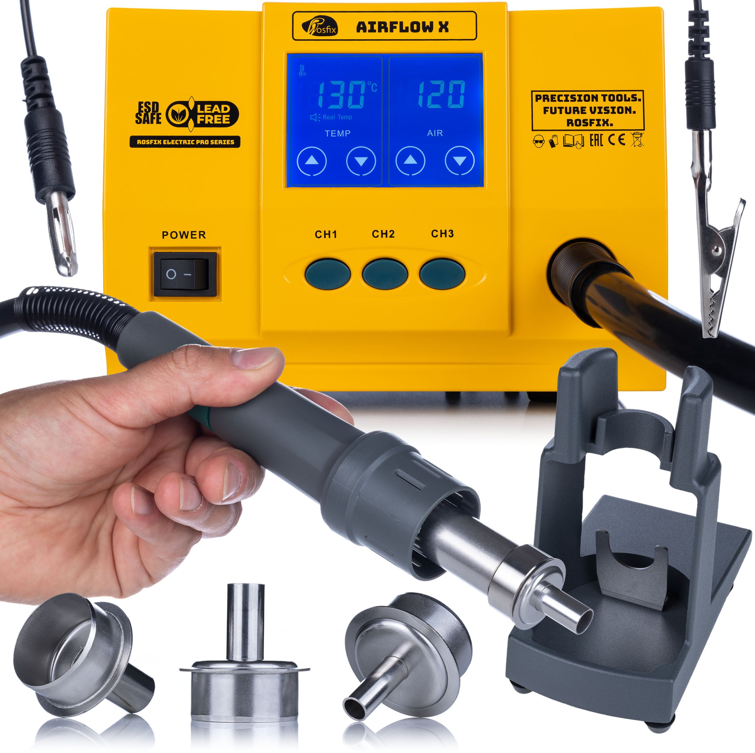STACJA HOT AIR AIRFLOW X ROSFIX 1300W 861DW LCD DOTYK 3 KANAŁY TURBINA MOC