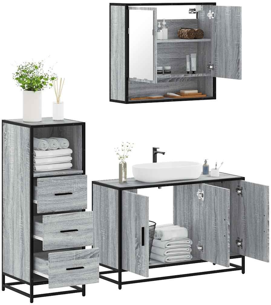 vidaXL 3-częściowy zestaw mebli łazienkowych, szary dąb sonoma