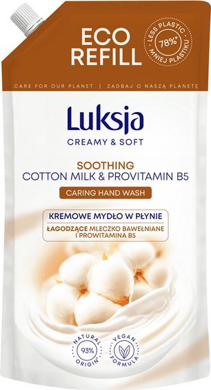 Luksja Luksja Creamy & Soft Kremowe mydło w płynie Mleczko bawełniane i Prowitamina B5 900 ml opakowanie uzupełniające