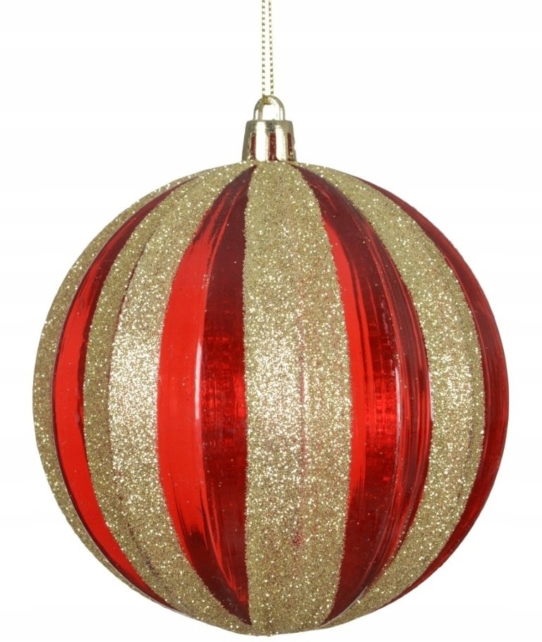 Bombka choinkowa nietłukąca czerwona złote paski duża 10cm 1 szt.