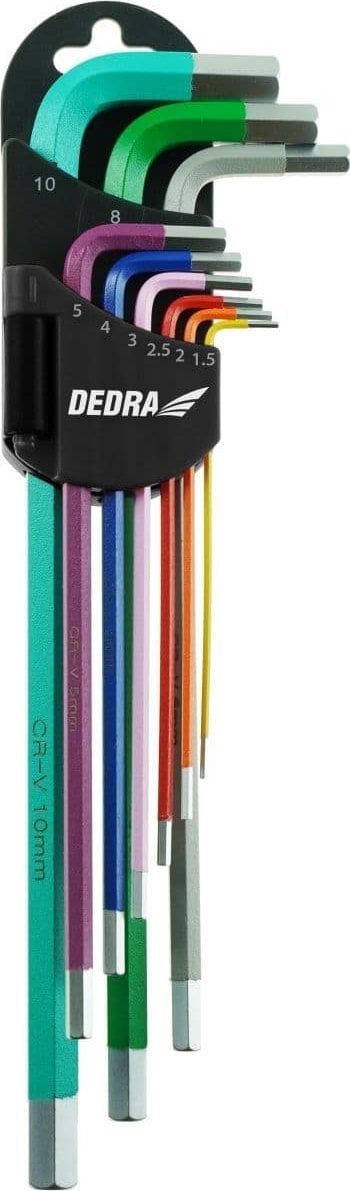 Dedra Klucze sześciokątne extra dług.kolor 1.5-10mm zestaw 9szt,S2