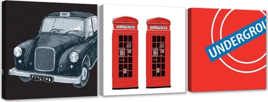 Feeby Zestaw obrazów na płótnie, Symbole Wielkiej Brytanii - 120x40