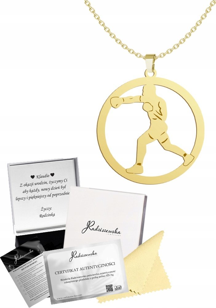 Radziszewska Jewellery Złoty Naszyjnik Kick-boxing Łańcuszek Prezent Srebro 925 GRAWER GRATIS