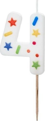 Świeczka urodzinowa 4 biała konfetti 5.5cm