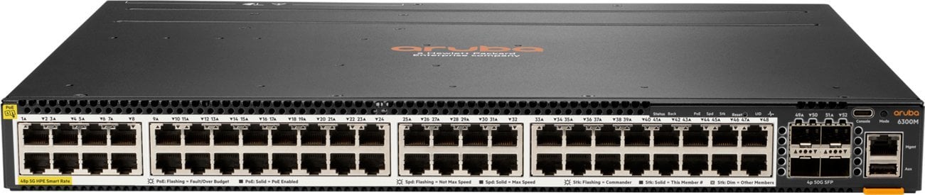 Switch HP HPE Aruba 6300M - Switch - L3 - managed - 48 x 100/1000/2.5G/5G (PoE+) + 4 x 1 Gigabit / 10 Gigabit / 25 Gigabit / 50 Gigabit SFP56 (Uplink