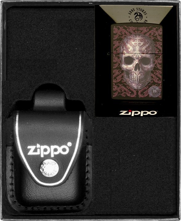 Zestaw ZIPPO Zapalniczka ANNE STOKES SKULL HIGH POLISH BLACK Prezentowy No3