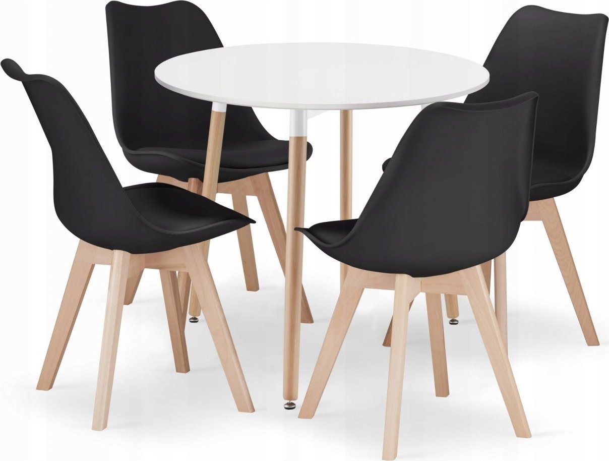 Leobert Zestaw stół okrągły KAMI 80 biały + 4 krzesła MARK czarne