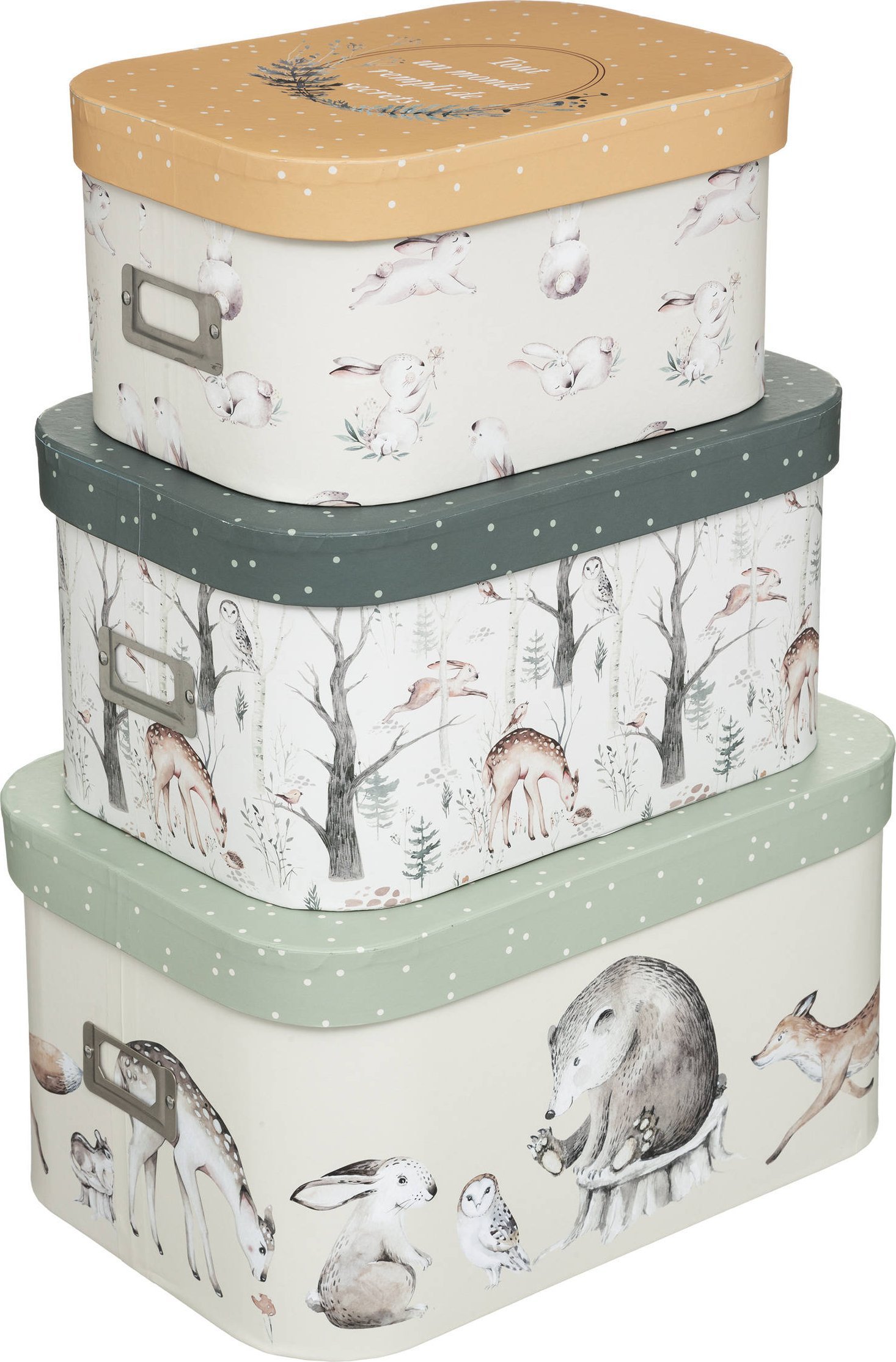 Atmosphera Pudełka ozdobne z pokrywą Leśni Przyjaciele, 3 sztuki