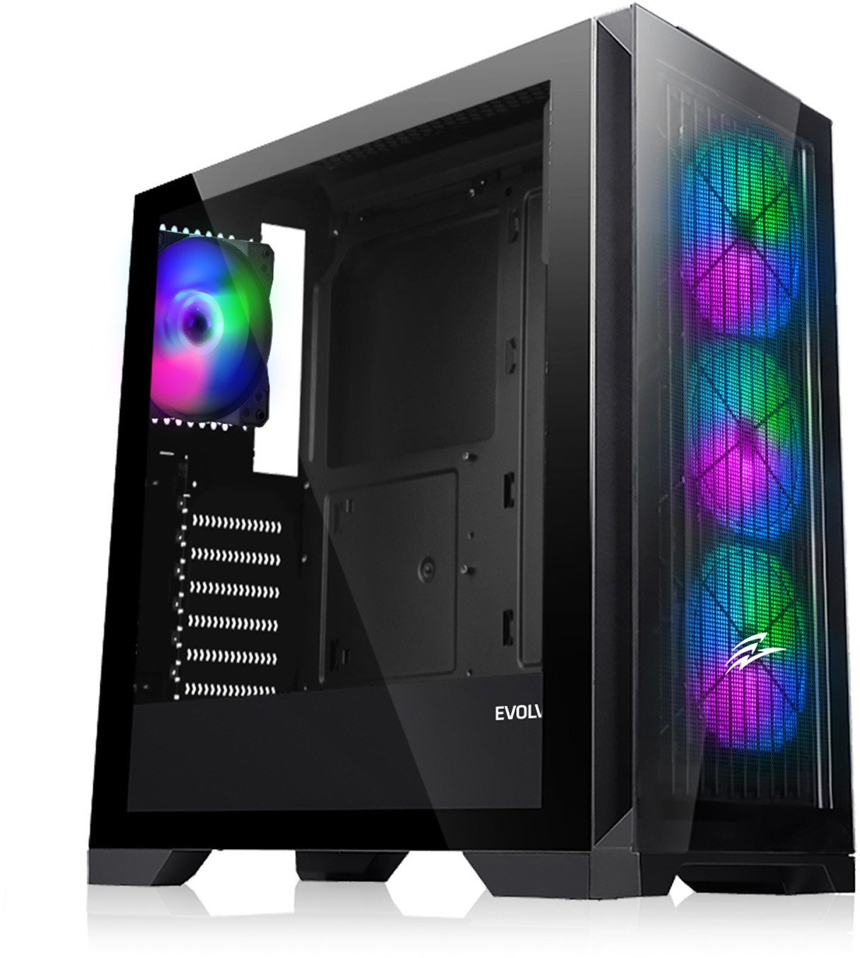 EVOLVEO Ptero Q2G, skříň ATX, 4x ARGB ventilátor, čelní+boční panel sklo, černá