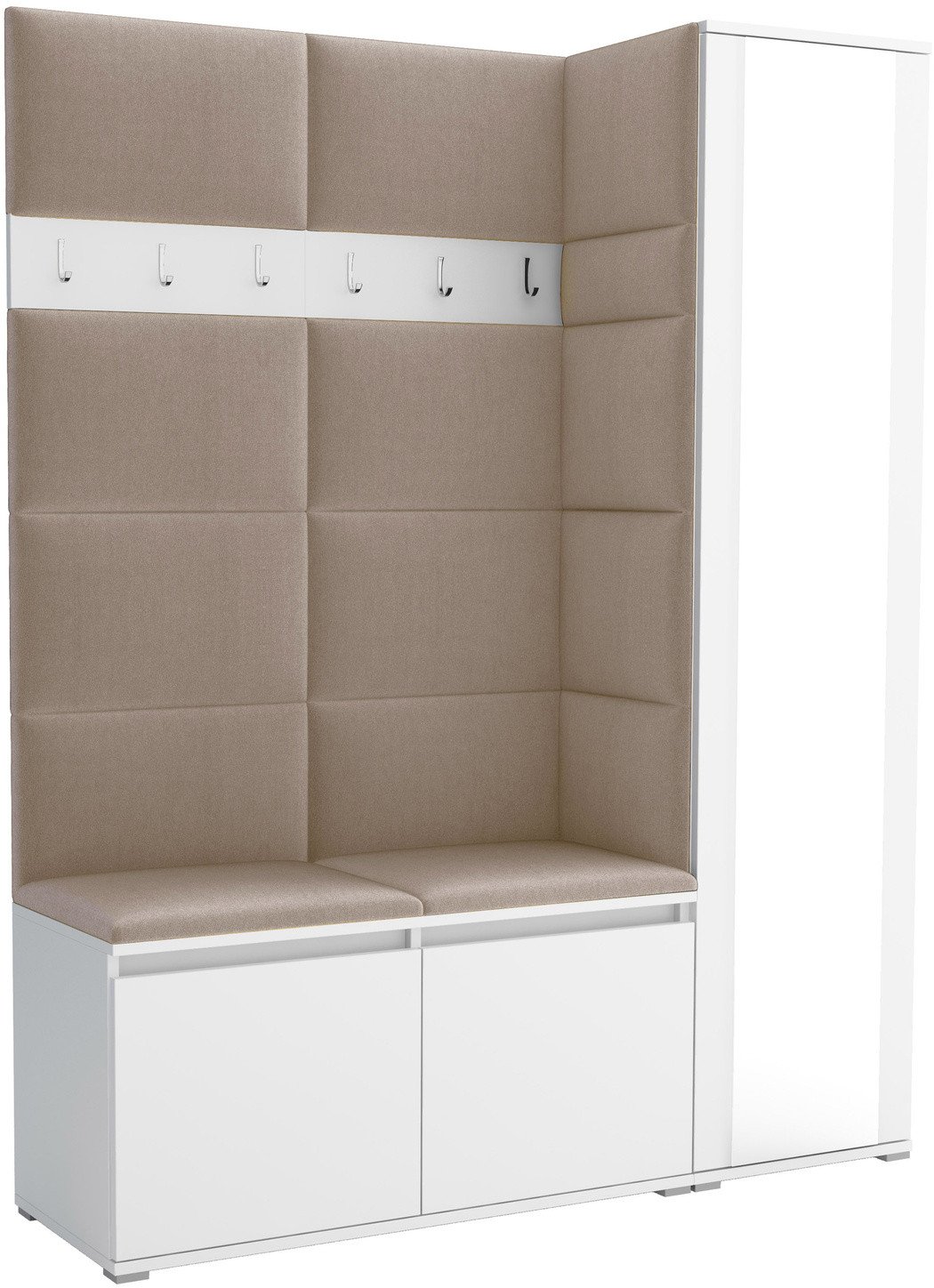 Tapicerowana garderoba Noris VII z lustrem - kolor biały + tkanina Trinity 04