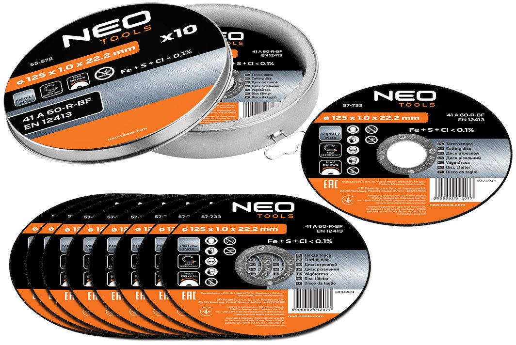 Tarcza tnąca do metalu 125 x 1.0 x 22.2 mm, 41 A60-R-BF, INOX, 10 szt.