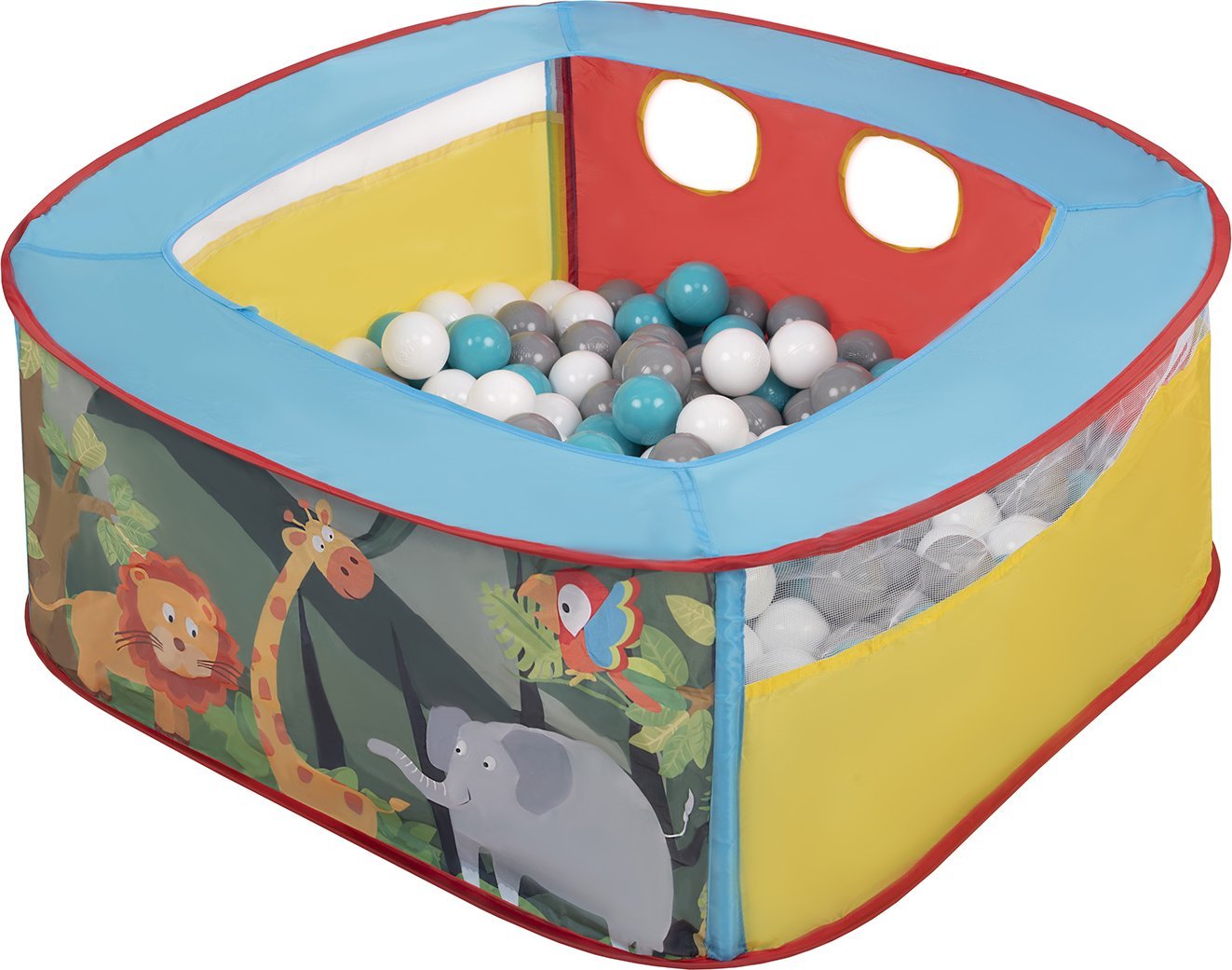 Selonis Selonis Kojec rozkładany dżungla NK-200X z piłeczkami 6cm dżungla: szary-biały-turkus 38x38x36/100piłek Zabawka kojec