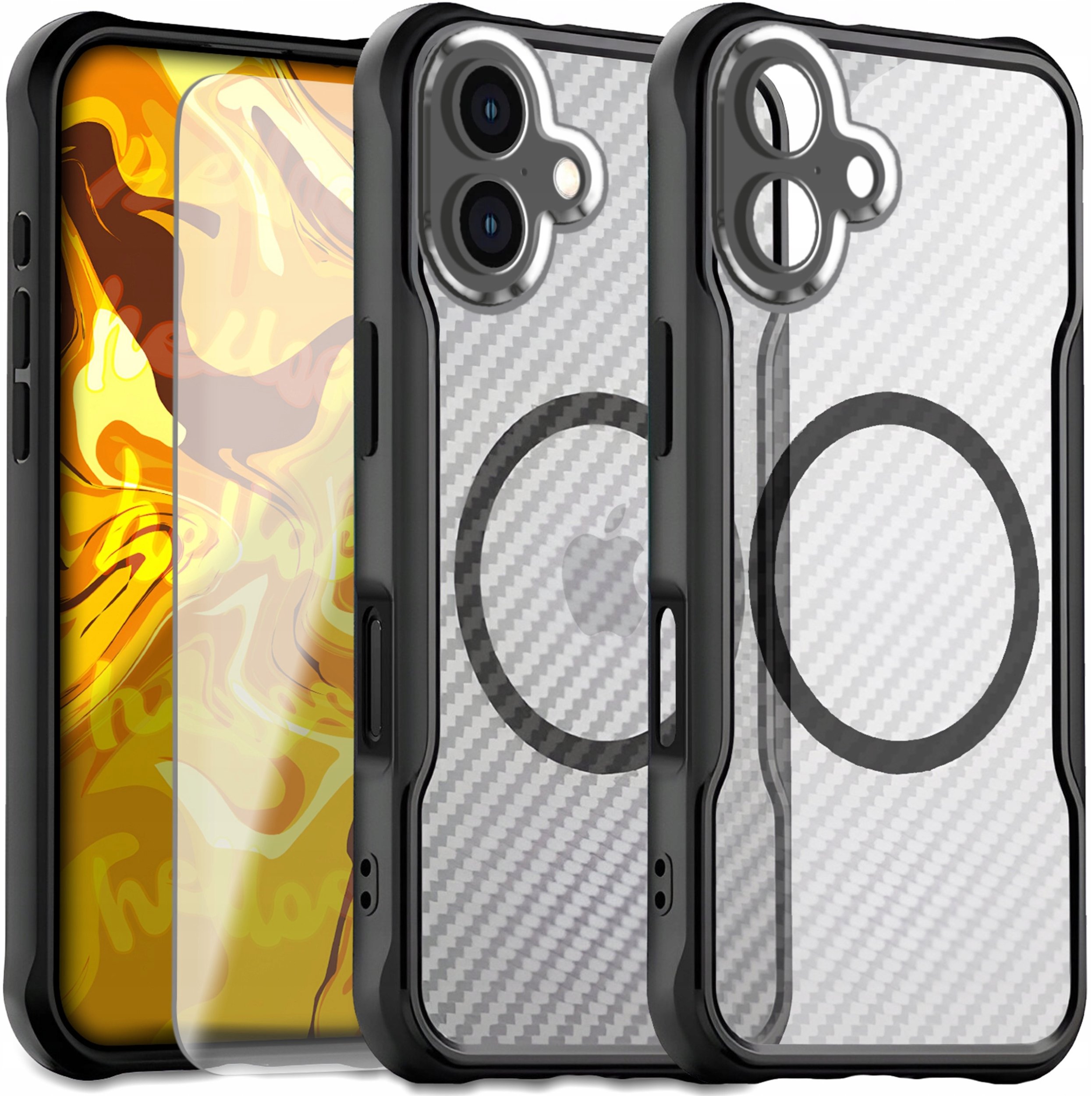Etui Pancerne do Apple iPhone 16 Plus (Do Magsafe, Karbon, Czarne) Szkło