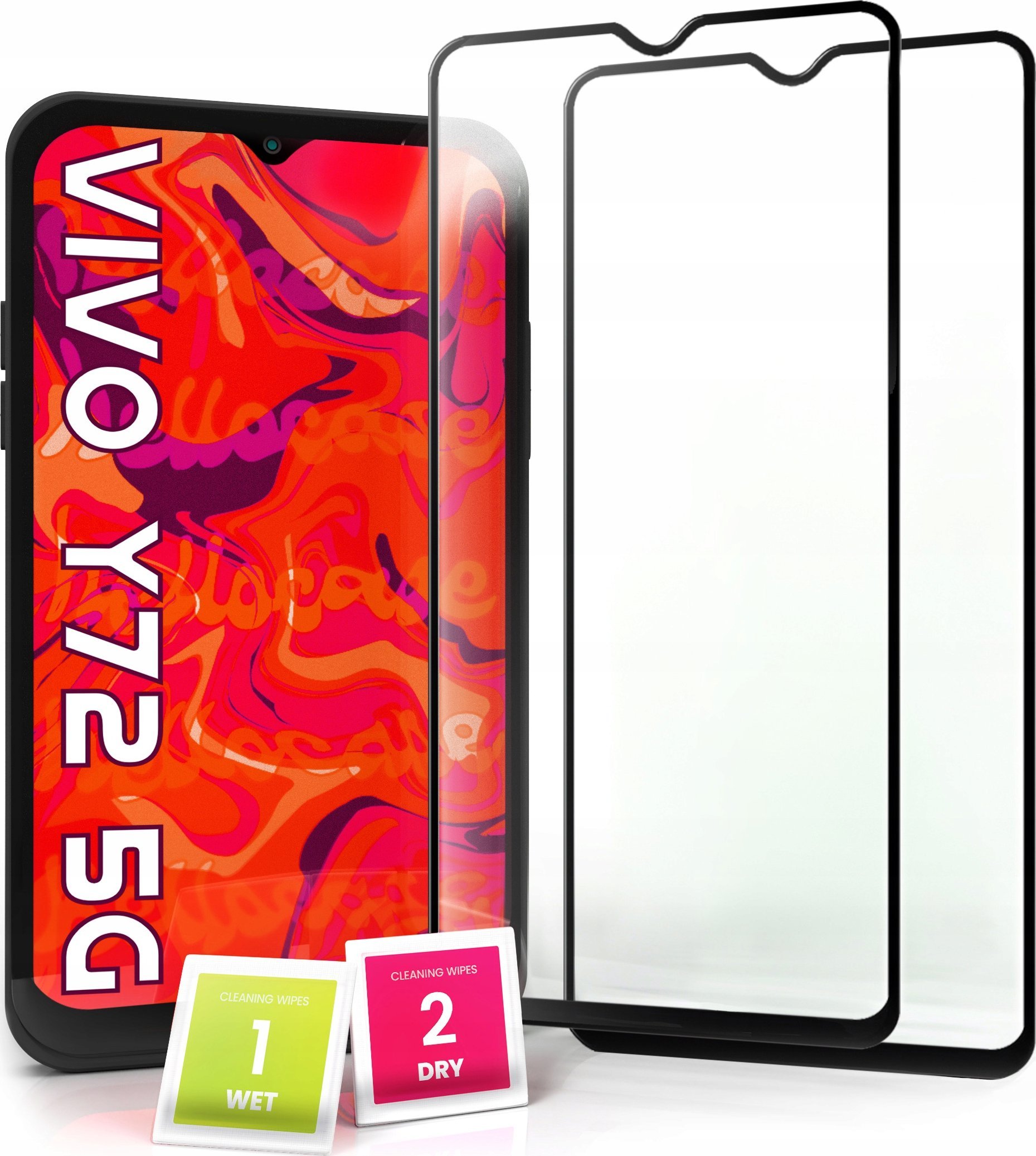 Hello Case 2-pak Szkło Hartowane do Vivo Y72 5G Ochronne Pełne Na cały ekran 5D 9H