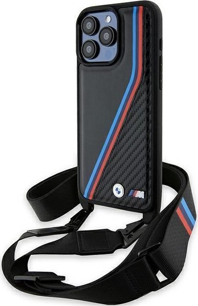 BMW BMHCP15L23PSVTK iPhone 15 Pro 6.1" czarny/black hardcase M Edition Carbon Tricolor Lines & Strap